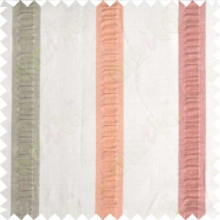 White with green orange maroon pleated stripes main cotton curtain designs